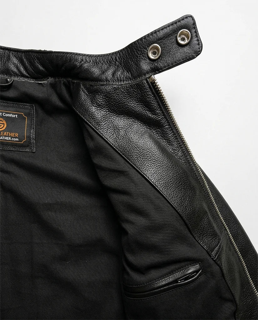 Gloss Leather black cowhide leather jacket GL Nova modern slim fit style