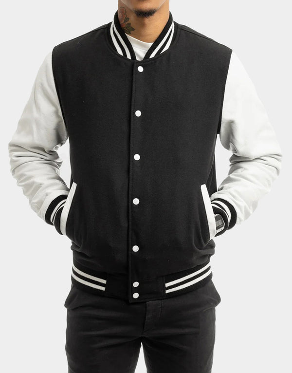 Jude Men's Varsity Jacket black premium leather varsity jacket for men by Gloss Leather stylish winter wear