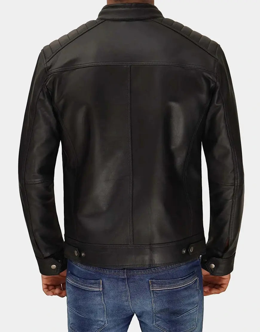 Luis Men's Black Cafe Racer Leather Jacket made from premium genuine leather with modern slim fit style by Gloss Leather