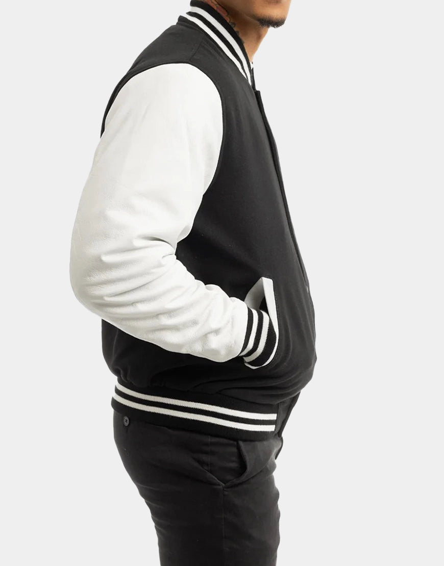 Men's Varsity Jacket premium black genuine leather jacket by Gloss Leather