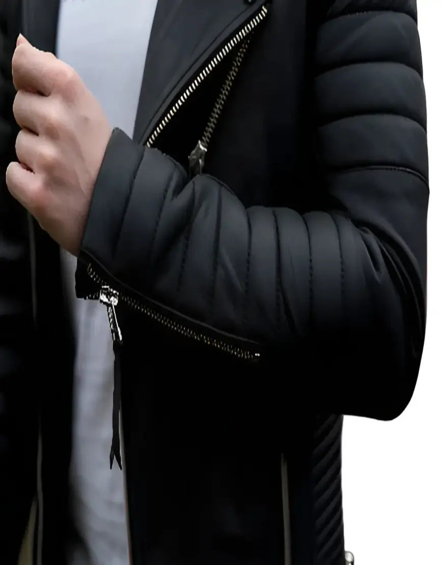 Men Moto Style Black Genuine Leather Jacket with premium biker design by Gloss Leather