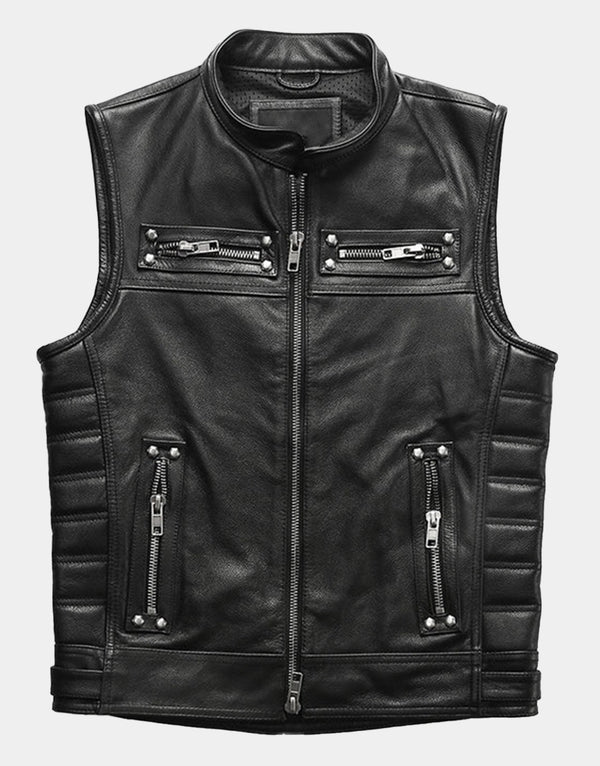 Motorcycle Rivets Genuine Leather Vest premium biker genuine leather vest for men and women by Gloss Leather