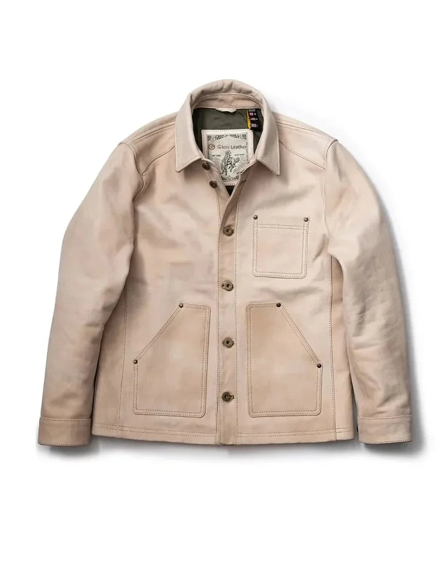Natural Field Jacket by Gloss Leather premium men's leather field jacket in natural tone with multiple pockets and modern fit