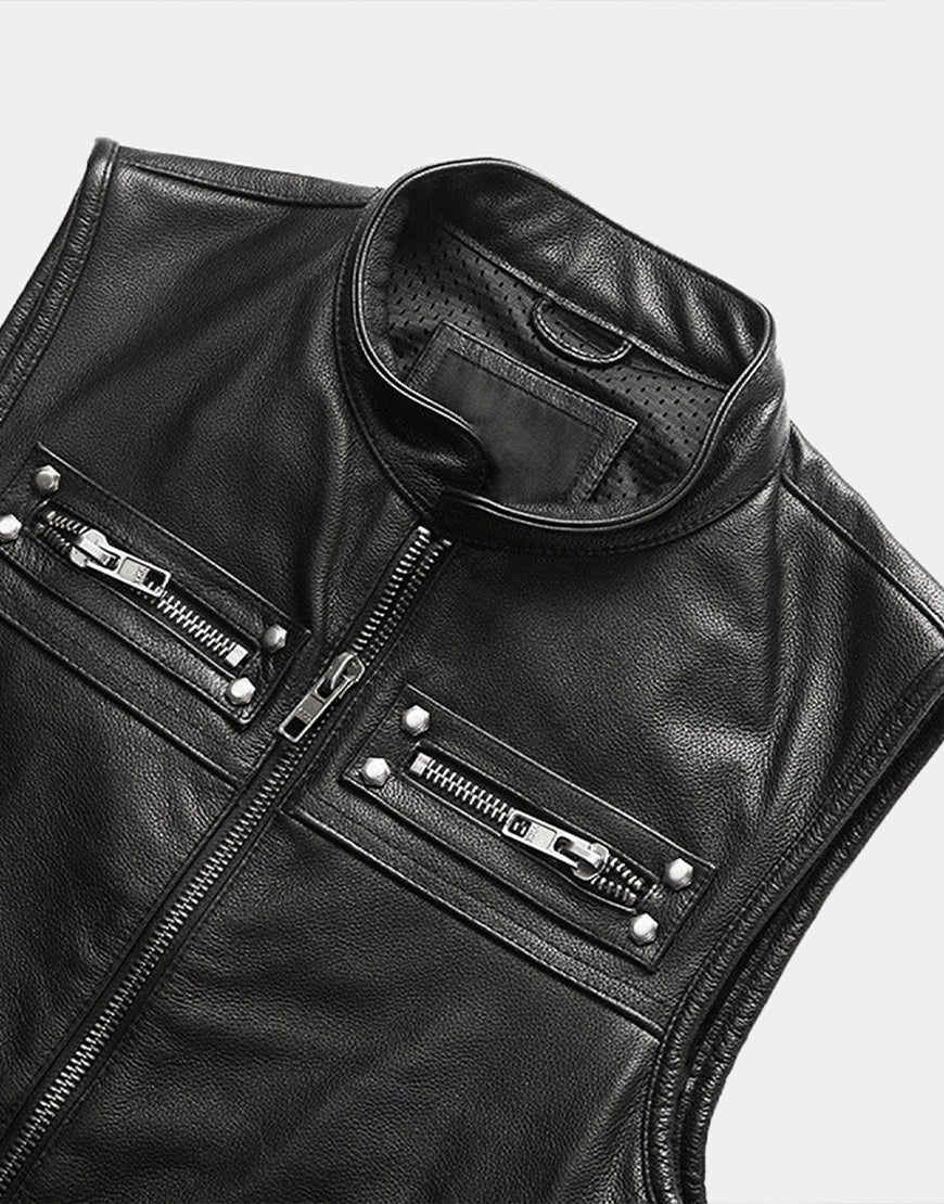 Premium Motorcycle Rivets Genuine Leather Vest durable black leather riding vest with studs
