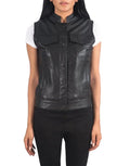 Rayne Moto Black Leather Vest for Women's stylish premium biker leather vest in black color