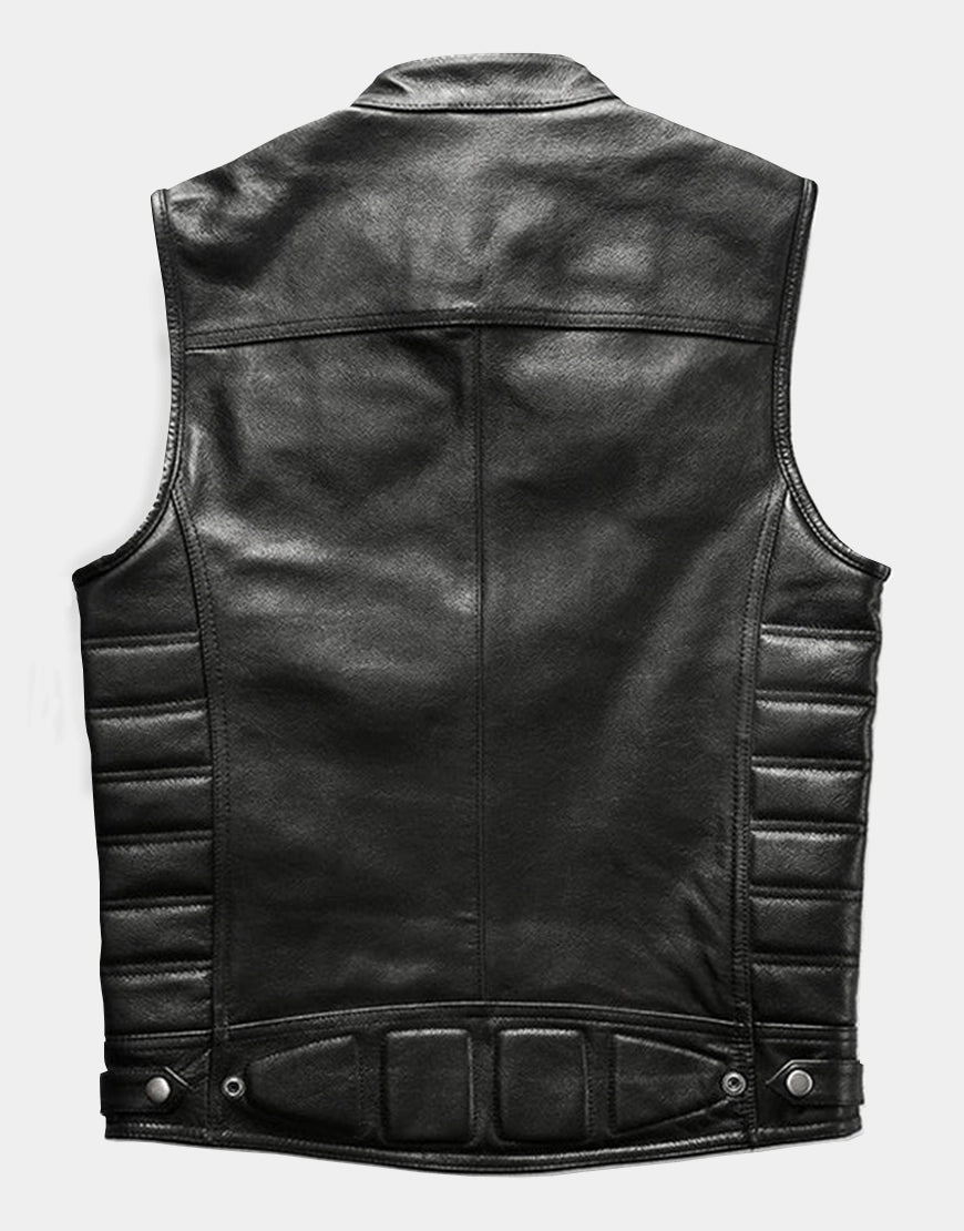 Motorcycle Rivets Genuine Leather Vest black premium biker vest with rivet detailing by Gloss Leather