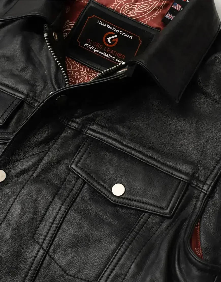 Stylish black Leather Vest for Men by Gloss Leather