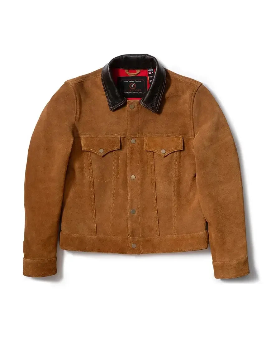 The Lonestar Gloss Leather premium leather jacket with varsity and biker style design.