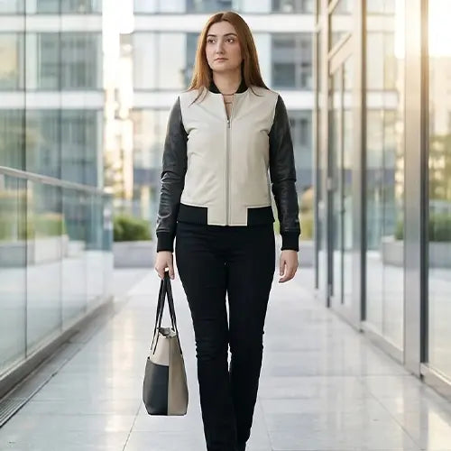Black Bomber Classic Leather Jacket by GL for girls