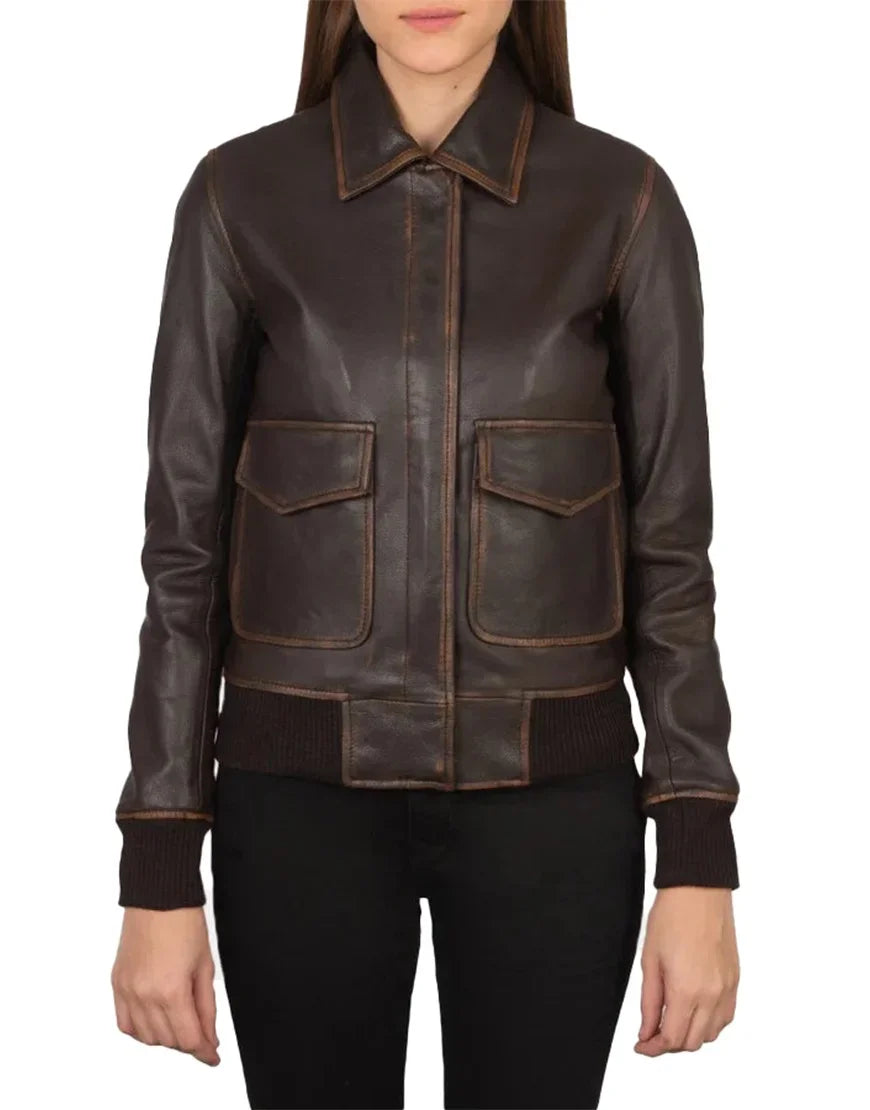Westa A-2 Brown Leather Bomber Jacket by Gloss Leather premium aviator style leather jacket in brown color for men.