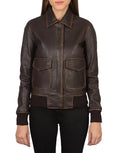 Westa A-2 Brown Leather Bomber Jacket by Gloss Leather premium aviator style leather jacket in brown color for men.