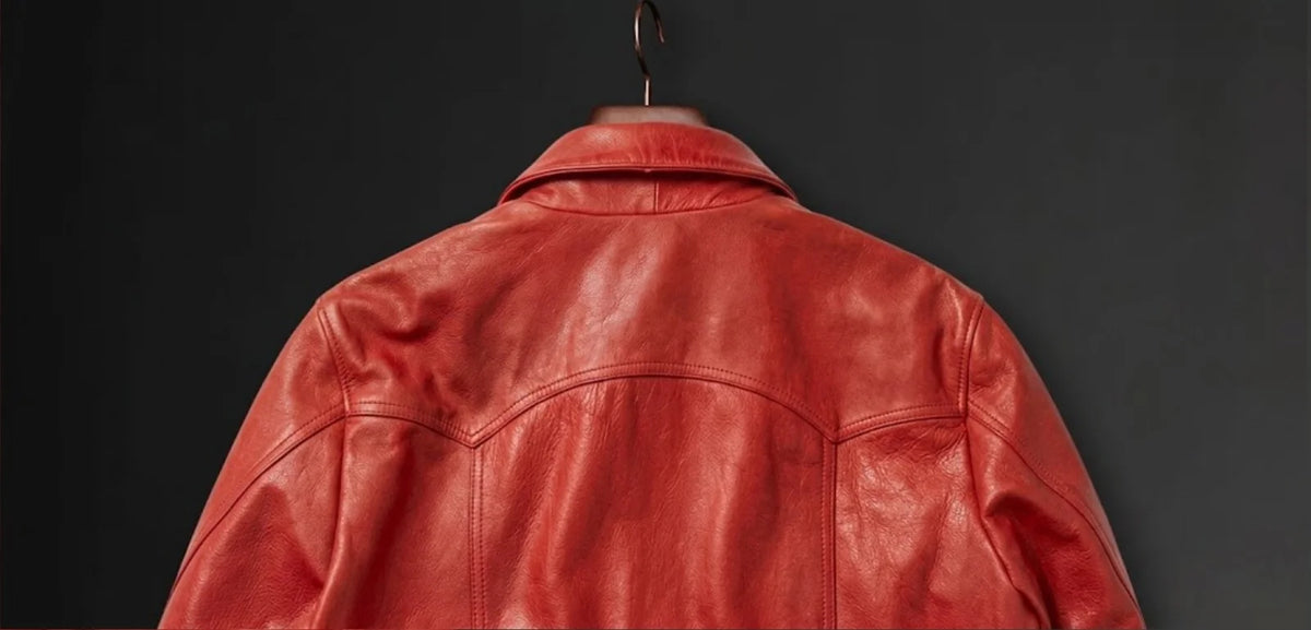 Men’s Red Leather Shirt Jacket – Trucker Style