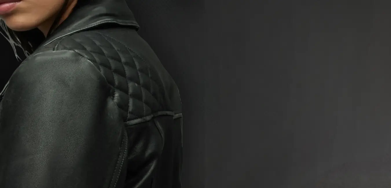 Cargo Distressed Leather Biker Jacket For Women's