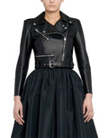 Women's Cropped Black Leather Jacket stylish cropped genuine leather jacket for women in modern fashion style.