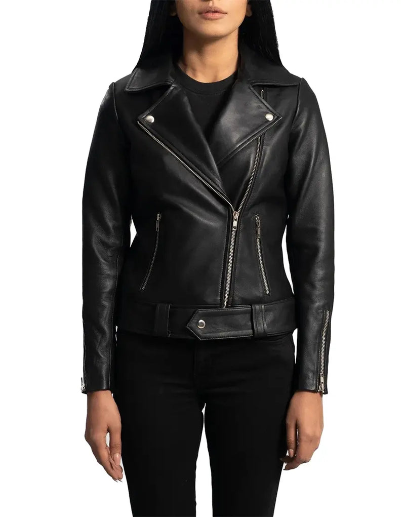 Women's Rumy Black Leather Biker Jacket