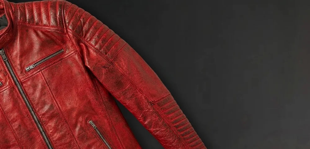 Quilted Cafe Racer Red Distressed Moto Leather Jacket